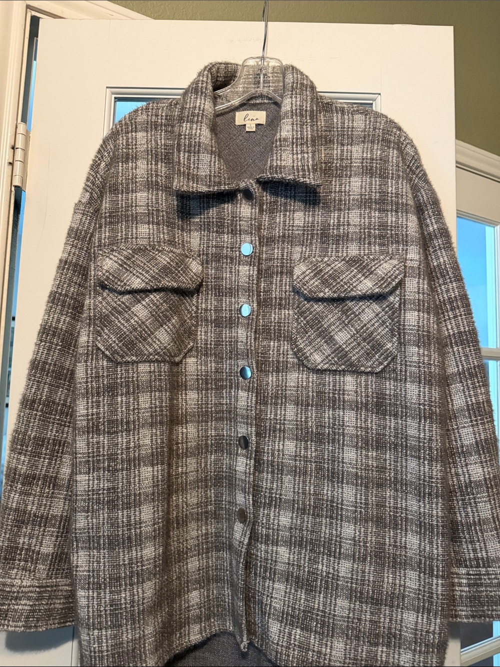 Lina Grayish Taupe Plaid Utility Shacket Jacket